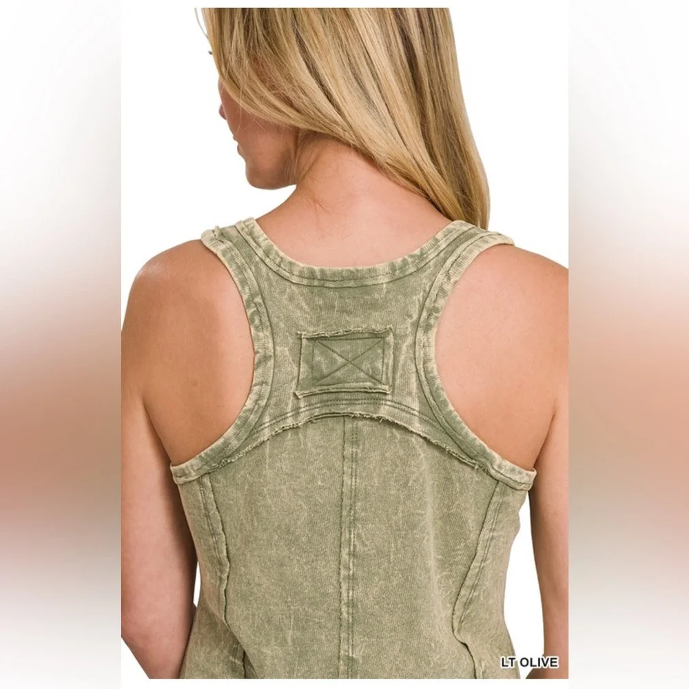 NWT! OCEAN BLUE Crinkle Washed F/terry Raw Edge Tank Top - Picture 2 of 3